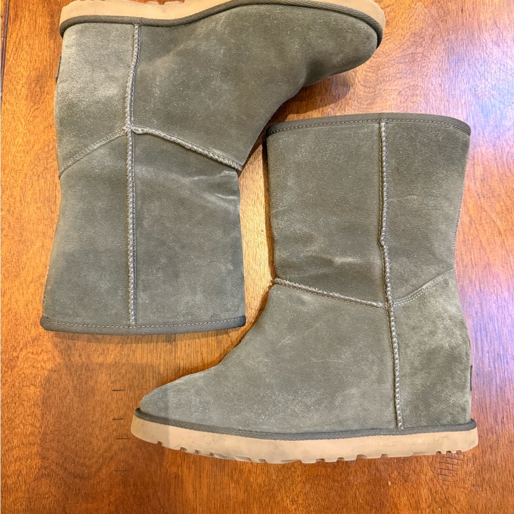 Ugg Toggle Hidden Wedge Boots Gray Suede Leather … - image 3